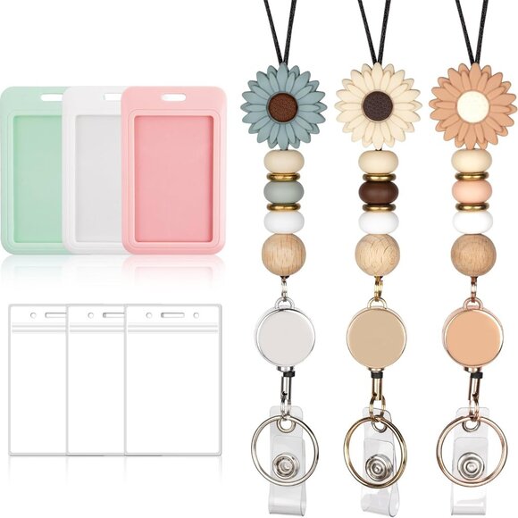 9 in 3 Sets Retractable Lanyards for ID Badges with ID Holder Teacher Lanyard fo - Picture 1 of 7